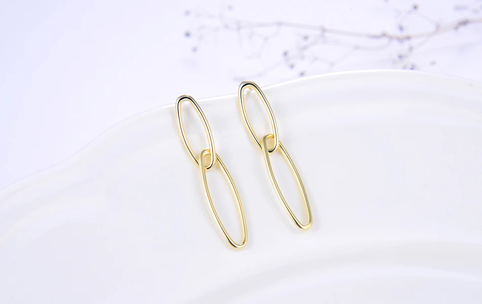 ORSA JEWELS Твердые 925 длинные висячие серьги Новейшие Стерлингового Серебра простые геометрические овальные висячие серьги женские ювелирные изделия SE184