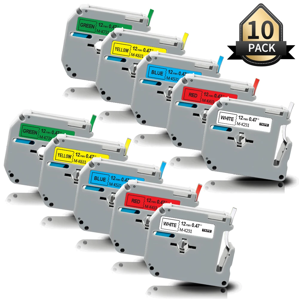 Topcolor 10PK 12 мм 9 для MK этикетки ленты MK231 MK131 MK221 MK121 MK631 совместимый Brother P Touch Maker PT65 PT70