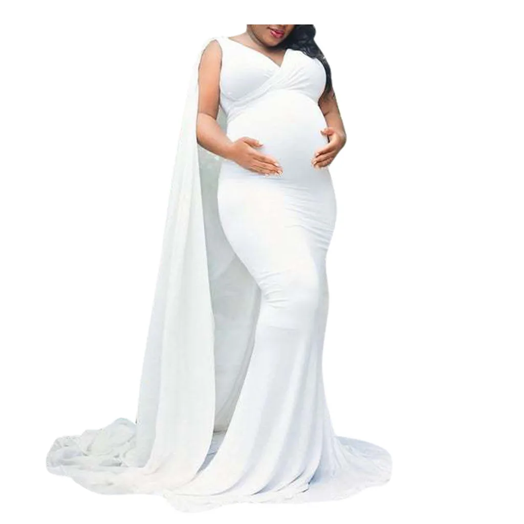 Белый Женский реквизит для фотосъемки, vestidos baby shower, без рукавов, Швабра для пола, для беременных, однотонное платье, roupa gestante fotografia# y2 - Цвет: Белый