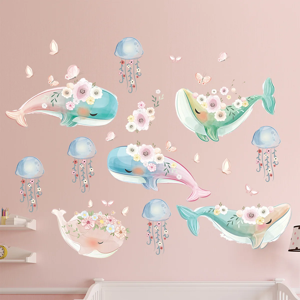 

Lovely Marine Life Blue Whale Jellyfish Wall Sticker for Living Room Children's Room kindergarten Diy Layout for Christmas Gift