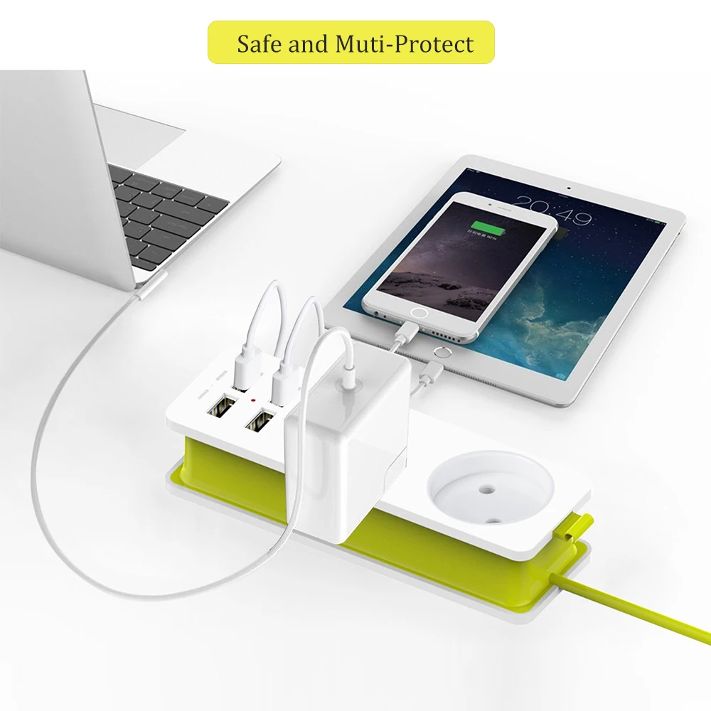 EU Plug Socket 4 USB Power Strip Electric Extension Cord Portable Charging Port HUB for Office/Travel/Home | Электроника