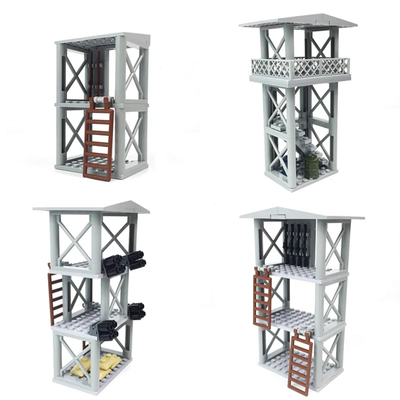 

WW2 Military Base Blocks MOC Watch Tower Weapons Parts Soldiers Accessories Building Bricks DIY Kid Toys for Boys Children Gifts