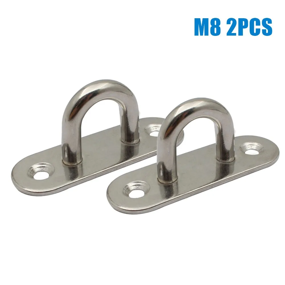 

2Pcs Stainless Steel Eye Plate Oblong Pad Eye Plate Metal Staple Ring Hook Hardware U-shaped Design Screws Mount Hook