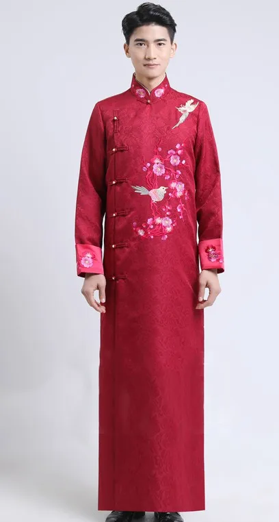 Красный Традиционный мужской вышитый Qipao древний стиль Изысканный Мужской жених свадебное платье Классический свадебное платье Ципао для мужчин - Цвет: Красный