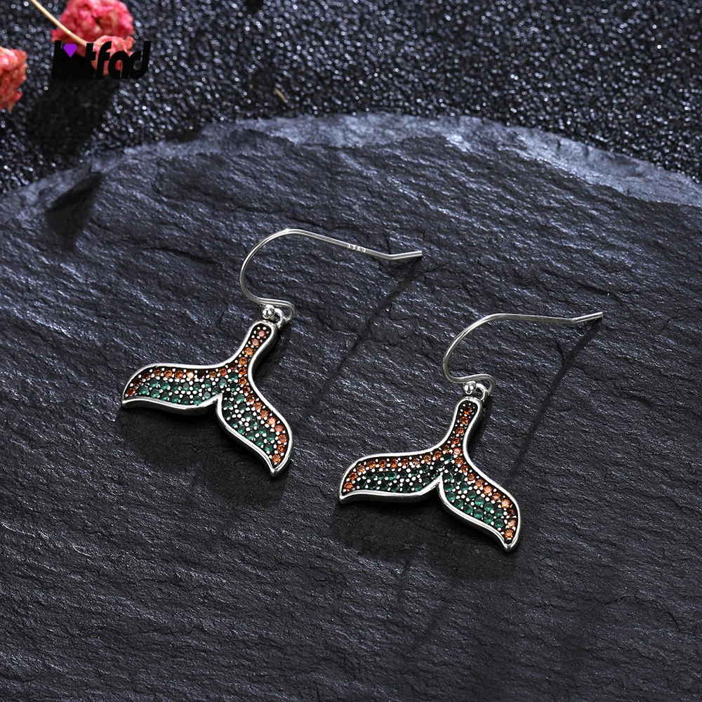 

Colored Fish Tail New Earrings 925 Sterling Silver Drop Earrings for Women Party Fine Jewelry Inlaid Zircon Gift