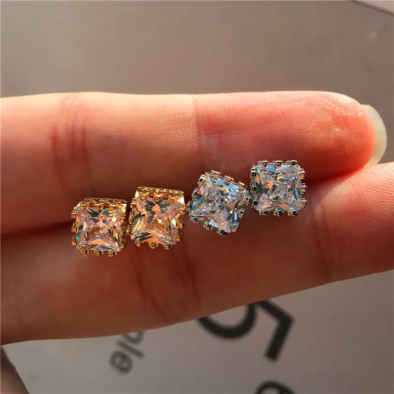 Милые женские маленькие квадратные серьги-гвоздики элегантные розовые и белые