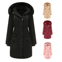 new warm cotton padded jacket womens suede thickened plus velvet cotton jacket with detachable cap and large fur collar coat