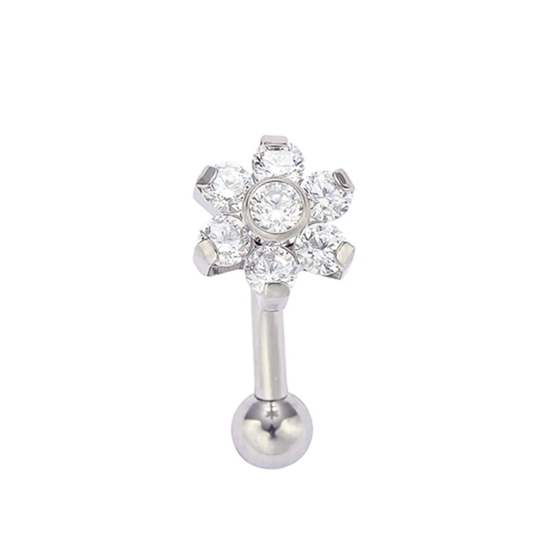 

Curved Barbell Titanium Internally Threaded Eyebrow Ring with Flower