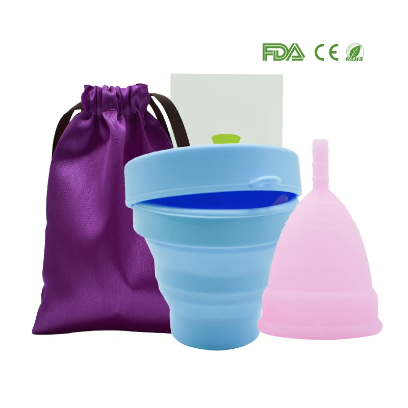 Фиолетовый 1pcs Menstrual Cup and 1pcs Sterilizer Cup Sterilizing Collapsible Cups to Clean Copa Menstrual Recyclable Foldable Cup - Цвет: Фиолетовый