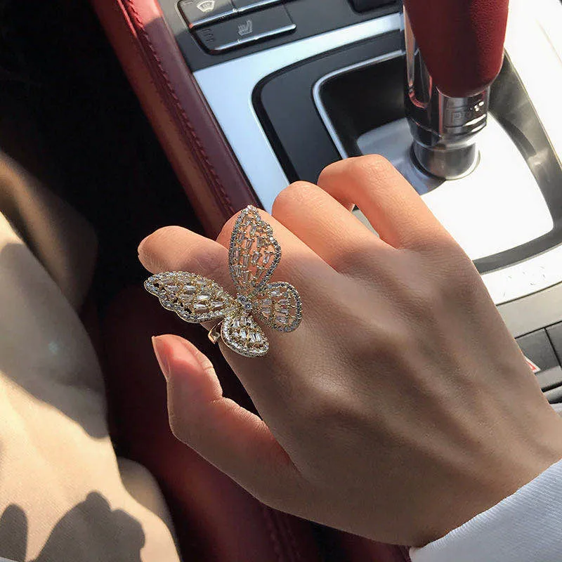 

New popular fashion jewelry ring high grade copper inlaid crystal glass butterfly ring shiny female gift Butterfly Ring