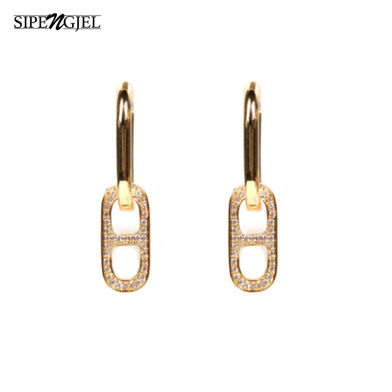 

Fashion Cubic Zircon Punk Geometric Ins Earrings Gold Color Oval Hoop Earrings For Women Hip Hop Vintage Jewelry 2021