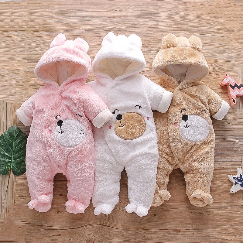 

Newborn Hooded Warm Rompers Winter Infant Bear Ears Cute Jumpsuits Baby Girl Boys Outfits