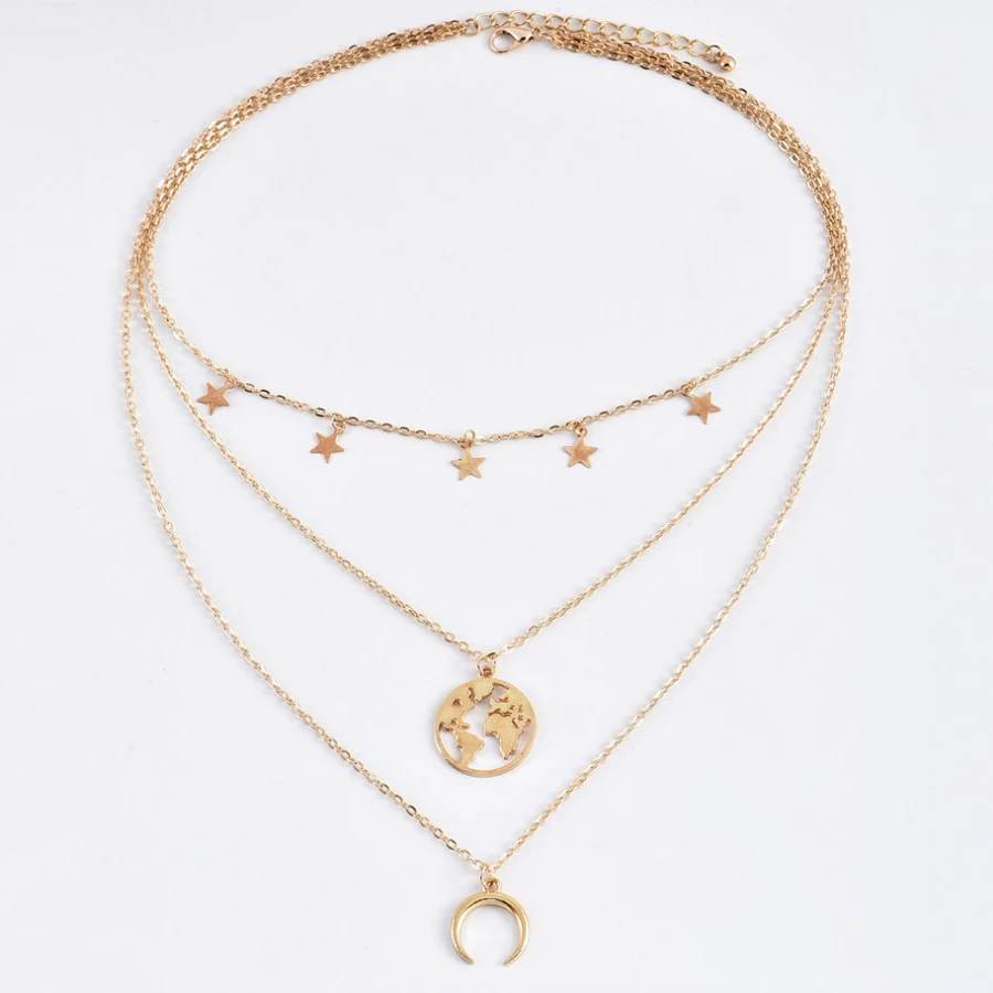 Трехслойное ожерелье цепочка из бисера чокер с подвеской в виде звезды круглое