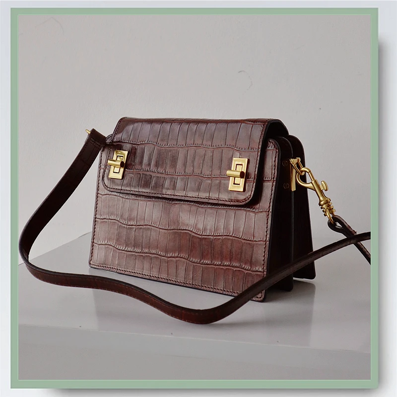 

Bags Women 100% Crocodile Pattern Cowhide Shell Fixed Shape Solid Cross Body Premium Texture Fashion Hard Handbags