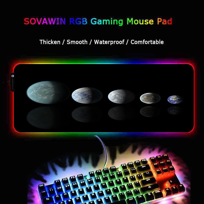 

MRGBEST Art Black Background Planet RGB Gaming Large Computer Mousepad Led Backlight PC Keyboard Desk Mat 90X40/30X60CM