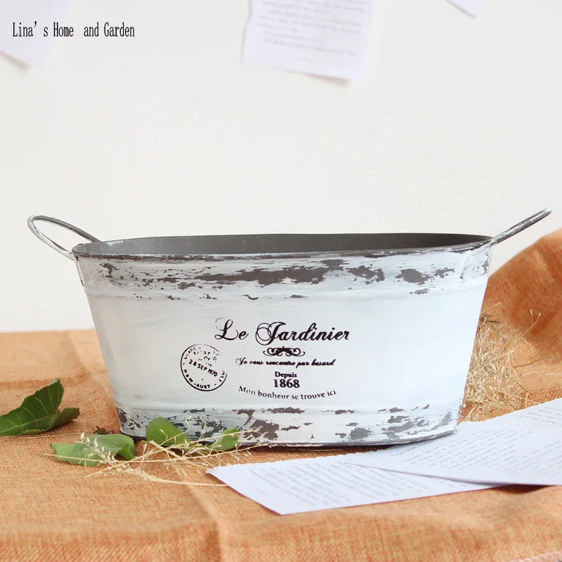 Овальный ручной работы деревенский винтажный металлический цветок плантатор с