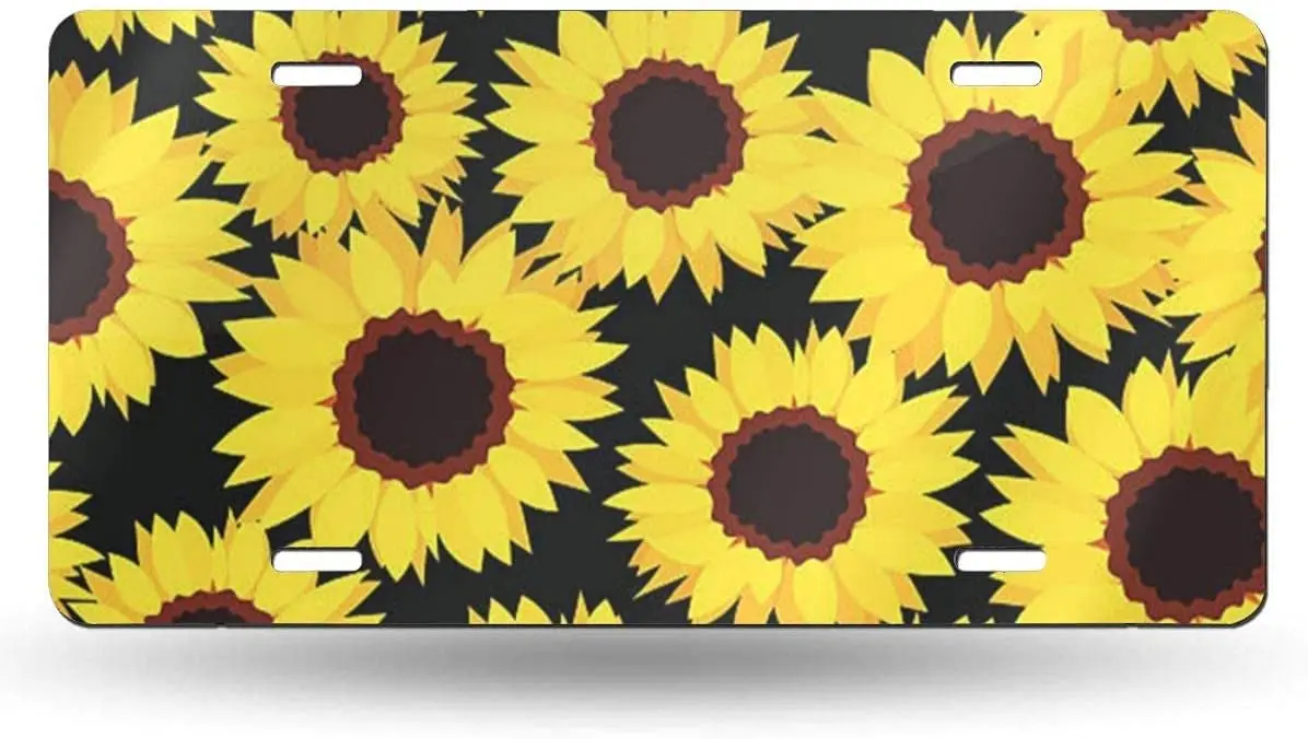 

yunsu Sunflower Oil Painting Artwork License Plate,car Decor Personalise Tag,Novelty Car Front License Plate Metal Aluminum Car