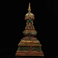 13tibet temple collection old bronze painted mosaic gem outline in gold pagoda stupa shakyamuni buddha town house exorcism