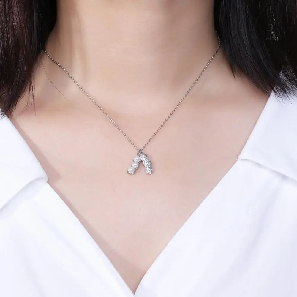 

LEKANI Sterling Silver 925 Jewelry Chokers Necklaces For Women Minimalist Peanut Shape Shell Pearl Pendant Necklaces Hot Sale