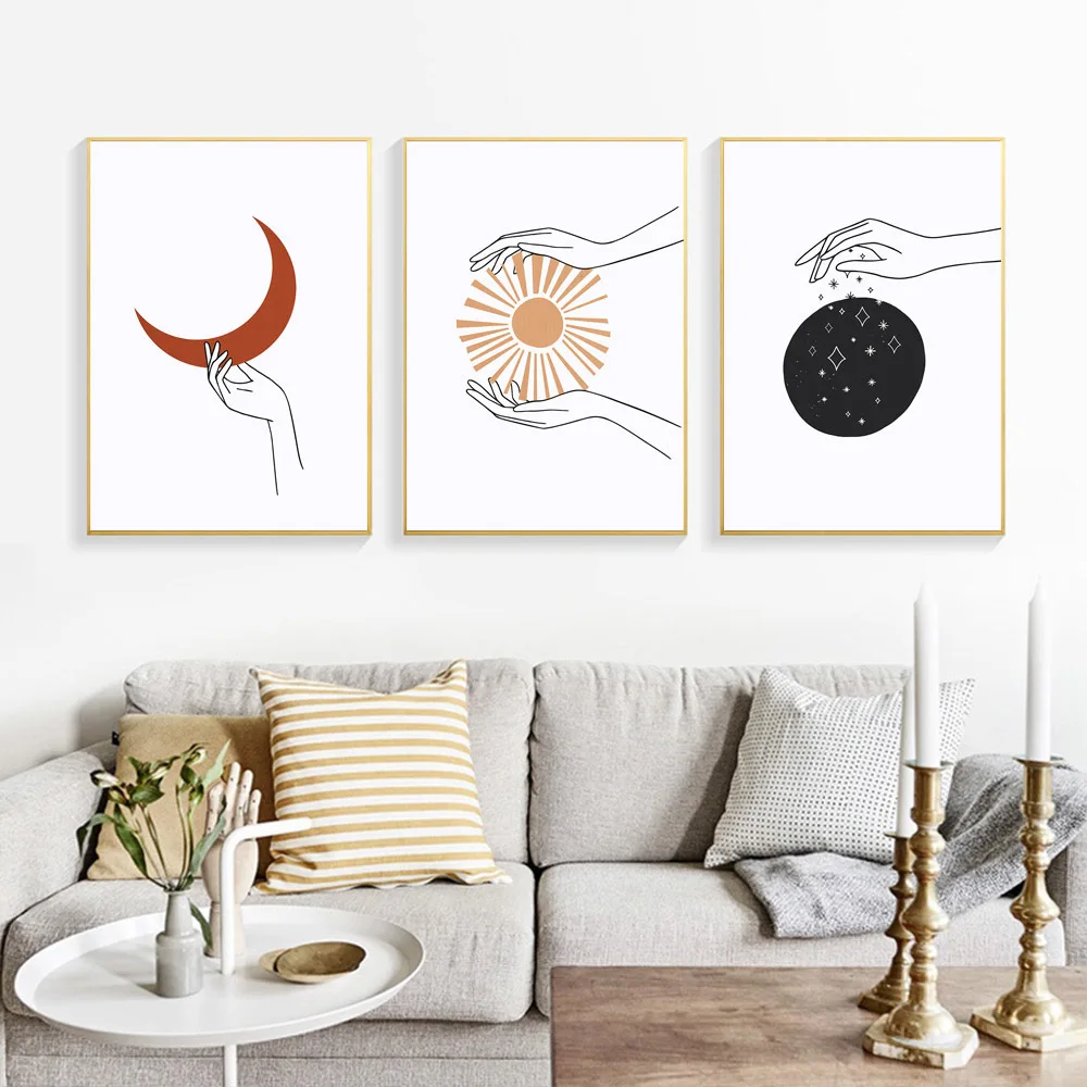 

Abstract Wall Art Sun Moon Brief Strokes Paintings Nordic Canvas Posters Prints Canvas Living Room Bedroom Corridor Decoration