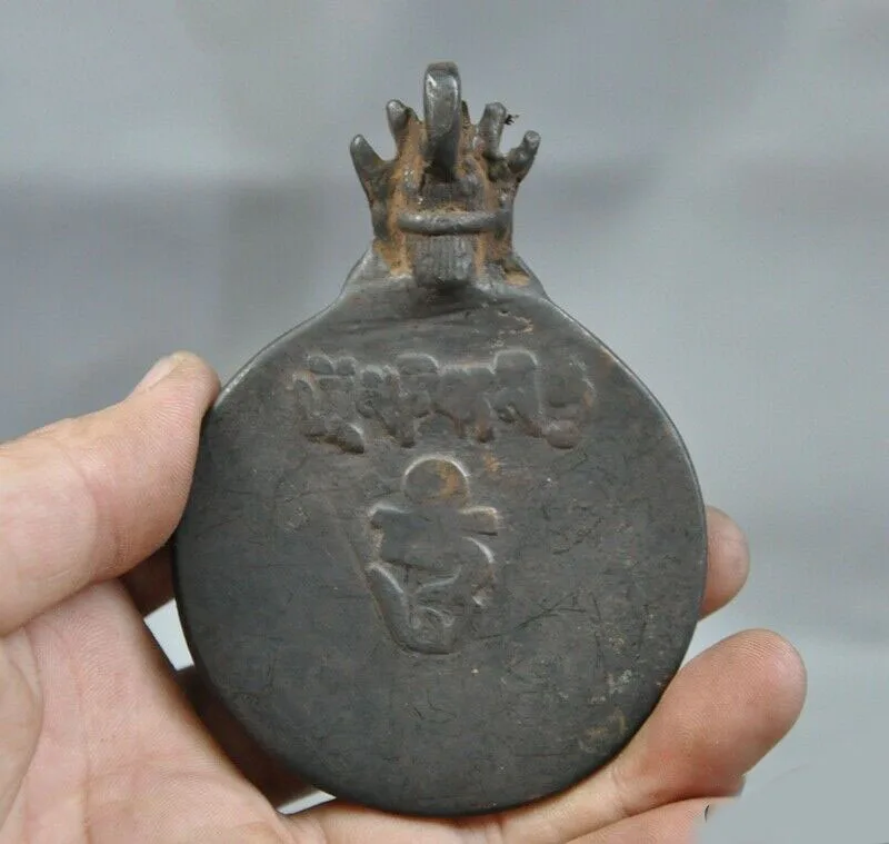 

wedding decoration 4"Tibetan Bronze Painted eight treasures symbol Mahakala Exorcism amulet Pendant