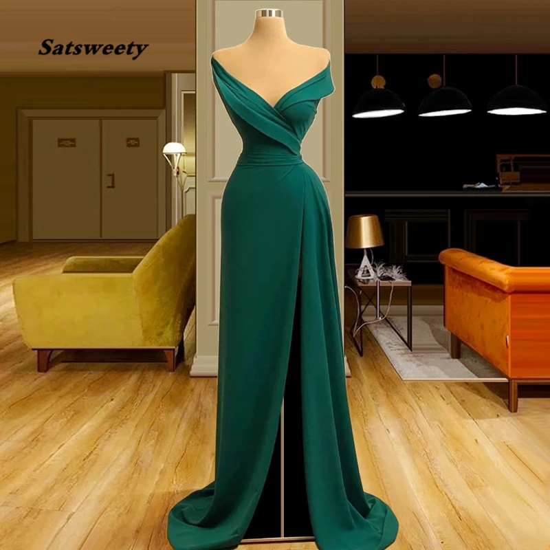 Simple Dark Green Evening Dresses Mermaid Long Fairy Prom Women Party NIght Sexy Gowns Robes De