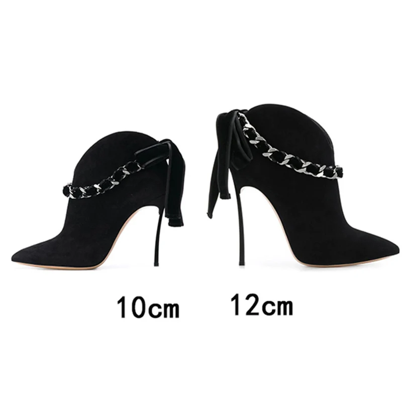 Новые женские туфли с бантом и острым носком Женские ботильоны без застежки на