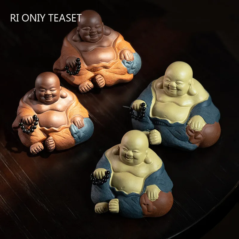 

Handmade Small Buddha Monk Statue Ornaments Yixing Purple Clay Tea Pet Sculpture Tea Figurine Crafts Chinese Tea Set Decoration