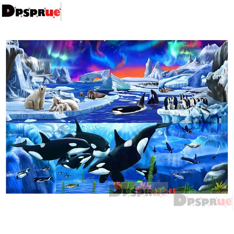 

Набор для алмазной живописи Dpsprue, полноразмерная/круглая вышивка крестиком, дельфин, белый медведь, алмазная 3D вышивка, «сделай сам» 5D, подар...