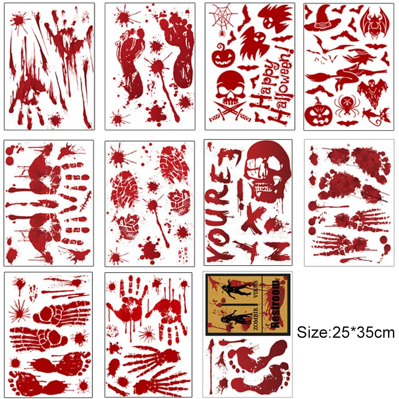

Horror Halloween Wall Sticker Blood Handprint Footprint Fingerprint Wallpaper Festival Home Decor Window Decals Party Supplies