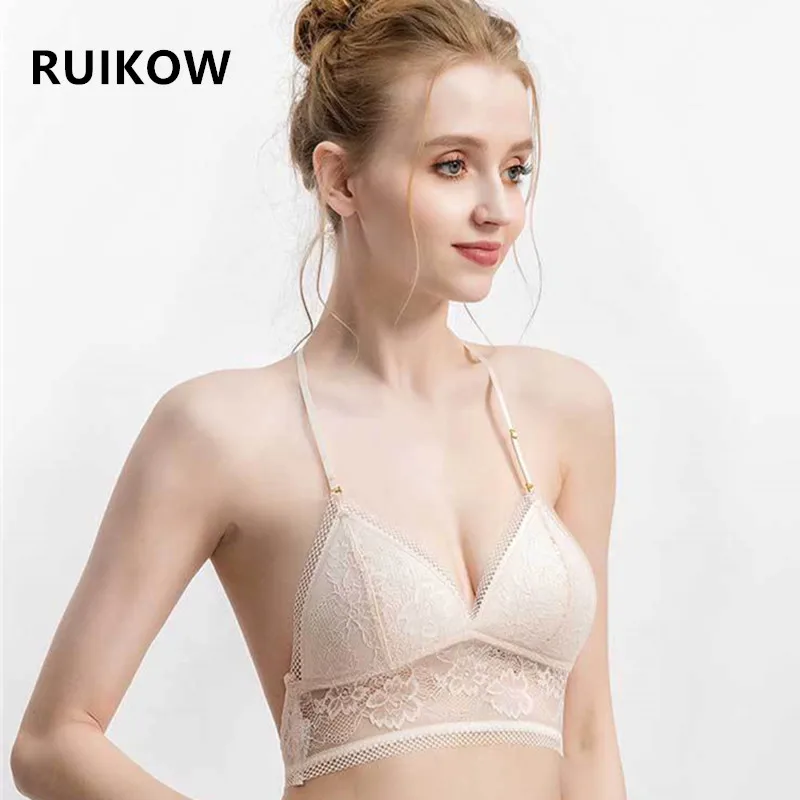 

New Style Summer Women Fitness Underwear Wire Free Full Coverage Lace Bra Large Hollow Out Wedding Sexy Young Girl Beauty Tops