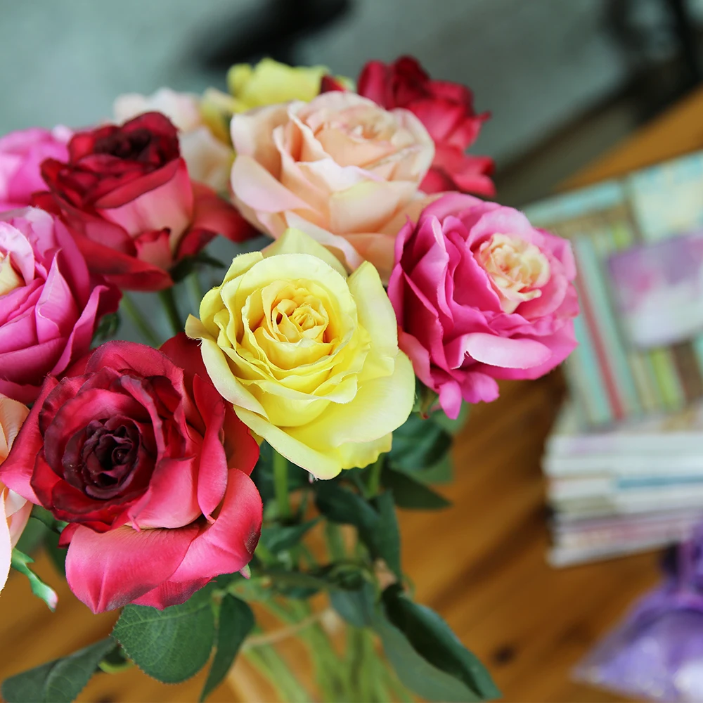 

56cm Artificial Roses Branch Flowers Wedding Home Decoration Fake Floral Crafts Party Table Decor and Mothers Festival Gifts