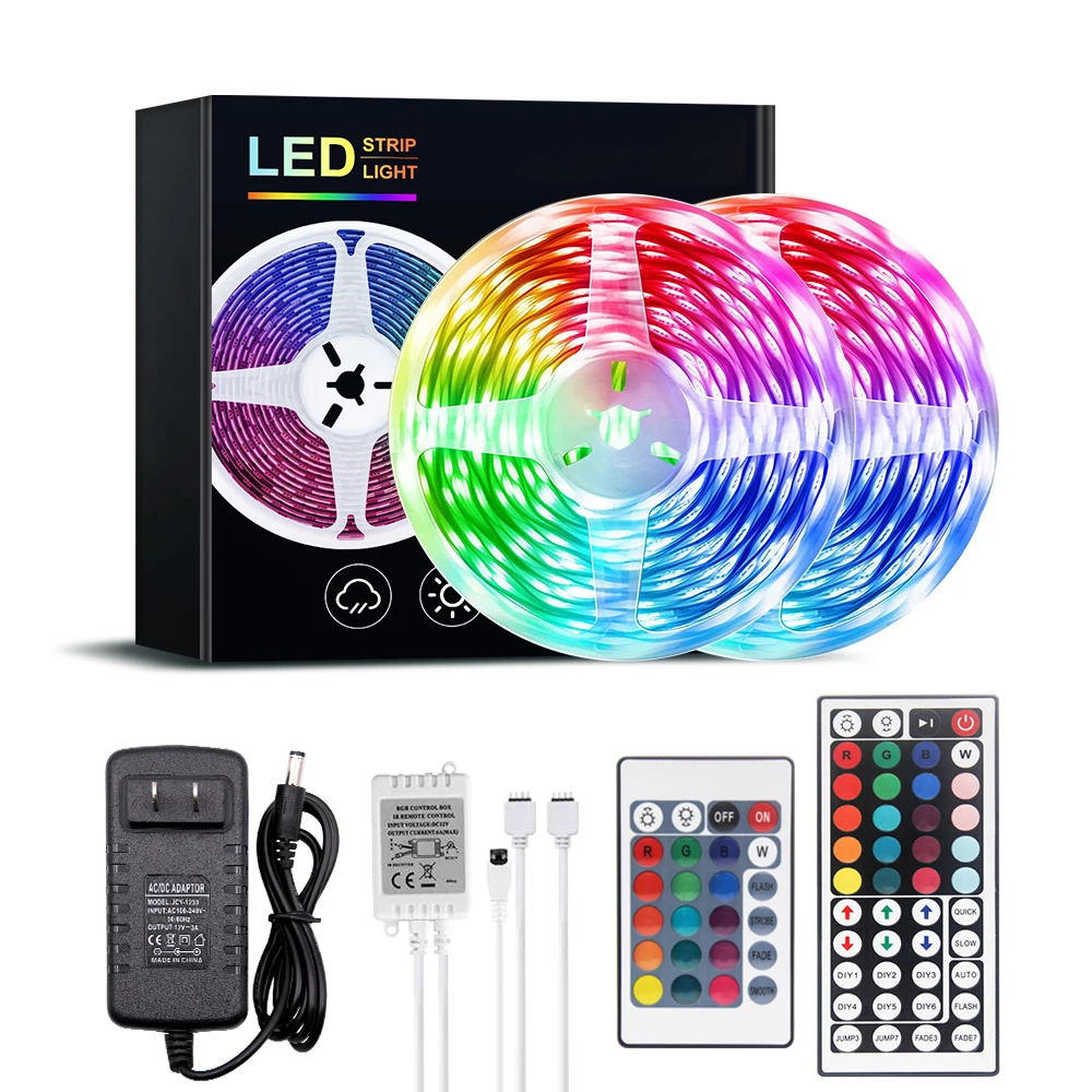 

5m 10m 15m 20m LED Strip 2835 IP20 RGB Strip LED Light Flexible Ribbon Stripe DC 12V RGB Diode Tape IR Controller Adapter