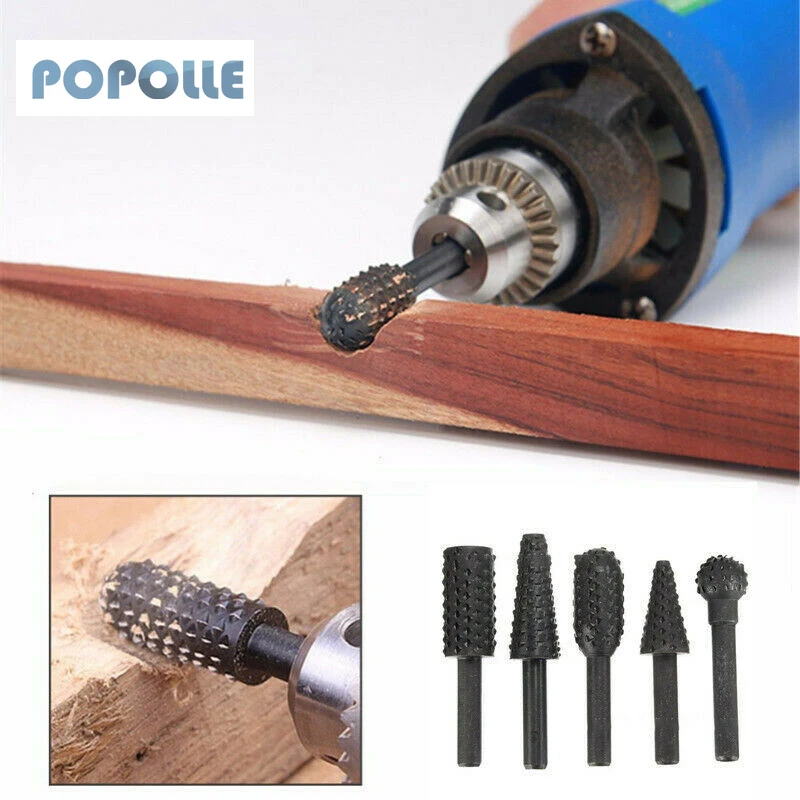 

POPOLLE Woodworking Rotary File Steel Rotary Scraper 1/4 Inch Woodworking Electric Rotary Grinding Head Carving Knife 5PC