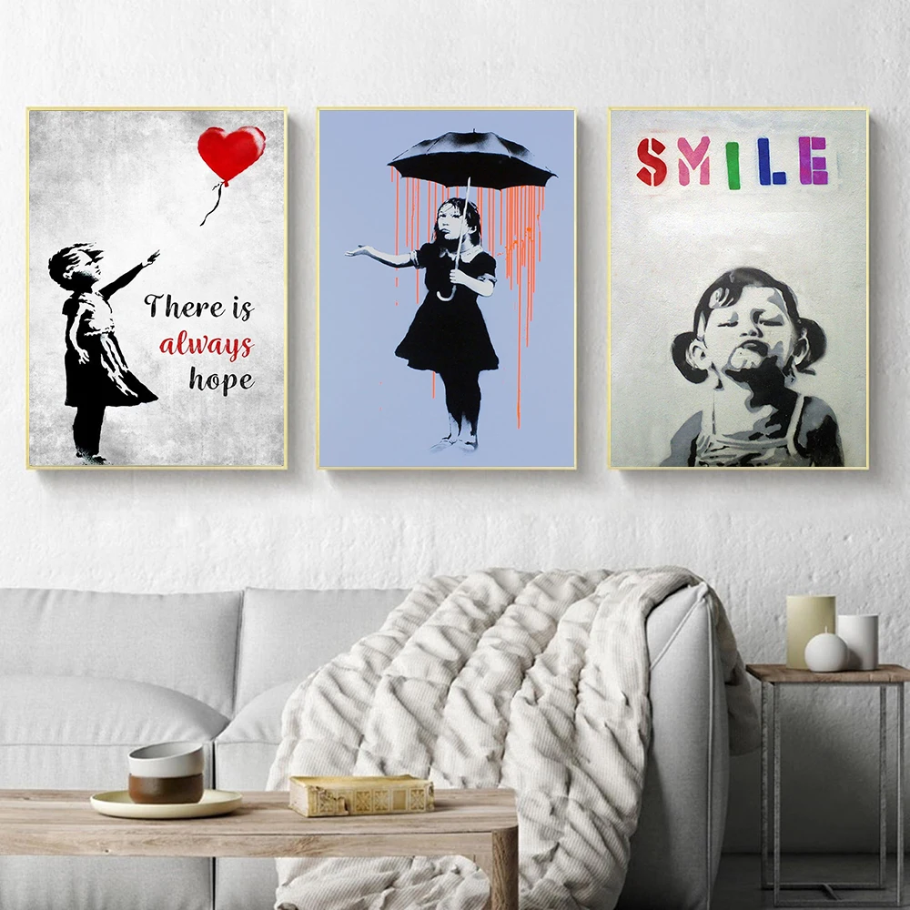 

Self-adhesive Wall Stickers IGraffiti Street Girl with Balloon There Is Always Hope Smile Wall Art Painting Wallpaper Home Decor