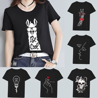 basic t shirt womens clothing black casual tops white pattern print slim fit commuter ladies round neck soft short sleeve tees