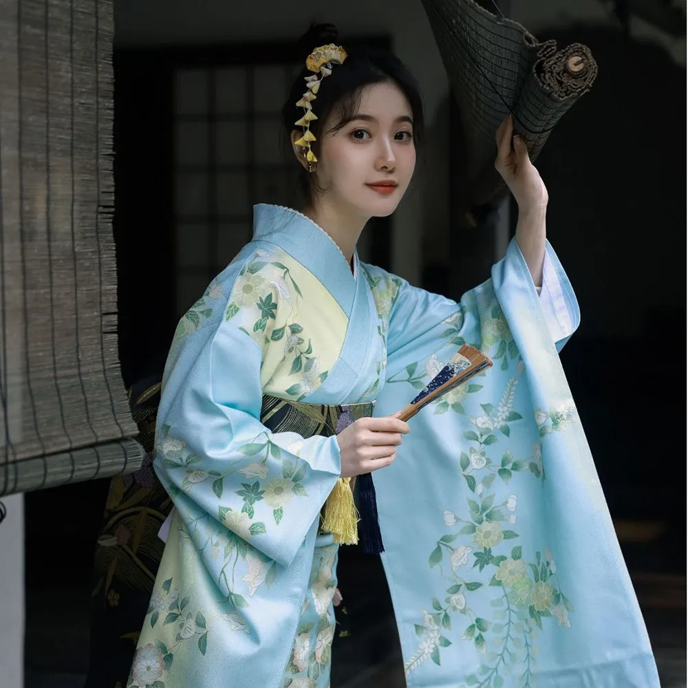 

Женское кимоно Geisha в японском стиле, традиционное кимоно с цветочным принтом, хаори, юката, платье, винтажные сказочные платья, костюм