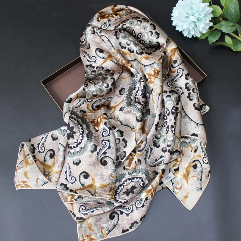 

Luxury 100% Silk Scarf Shawl 16mm Fashion Paisley Print Square Silk Scarves Wraps Foulard 105x105cm