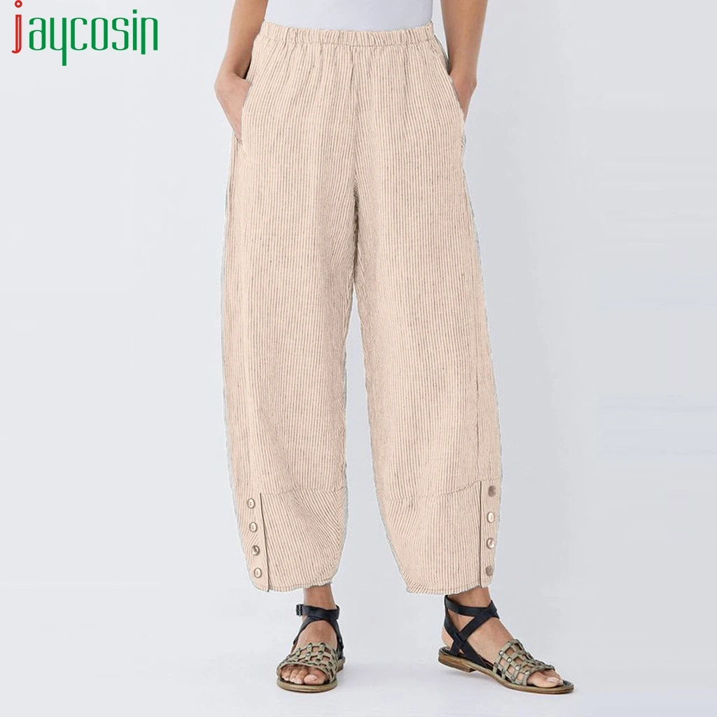 Женские брюки с высокой талией Свободные повседневные Однотонные эластичные
