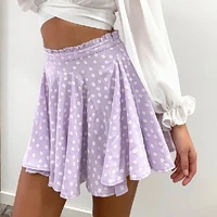 floral print pleated summer skirts women a line pink boho mini skirt high waist ruffles blue short beach skirt female