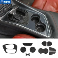 mopai carbon friber stickers for car gear shift box panel rear cup mats pad cover accessories for dodge challenger 2015