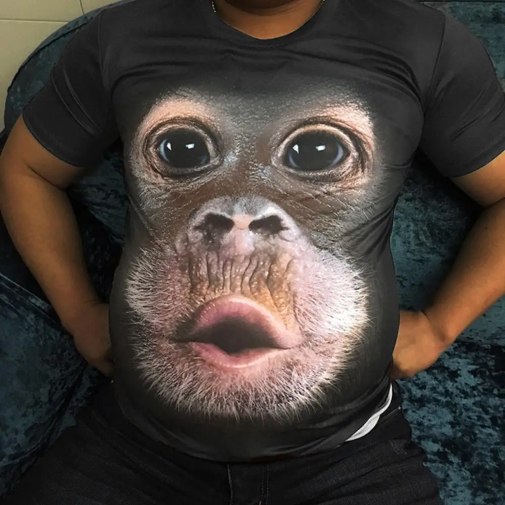 Summer Men's brand clothing O-Neck short sleeve animal T-shirt monkey/lion 3D Digital Printed T shirt Homme large size 6xl