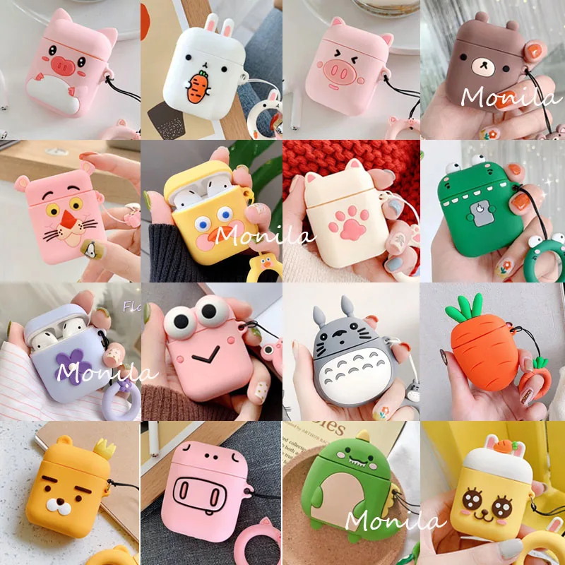 

For Airpods 2 Case Ultra Thin Cute Cartoon Pink Pig Rabbit Bear Duck Frog Lion Dinosaur Soft Silicone Cases for Airpods Cover
