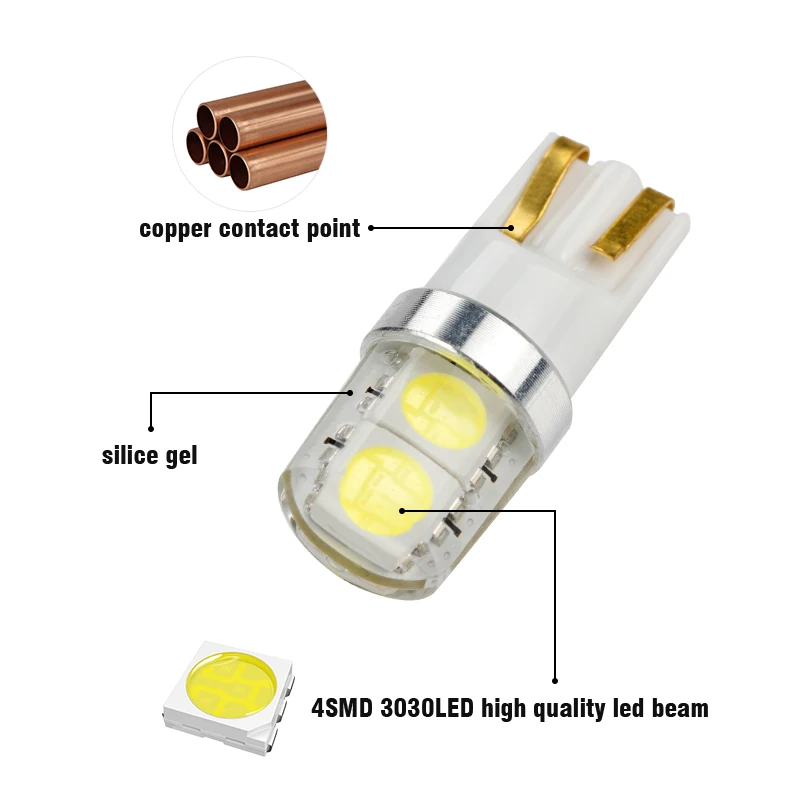 2 шт Автомобильный светодиодный T10 5050 4SMD 350LM кремния W5W Габаритные фонари для