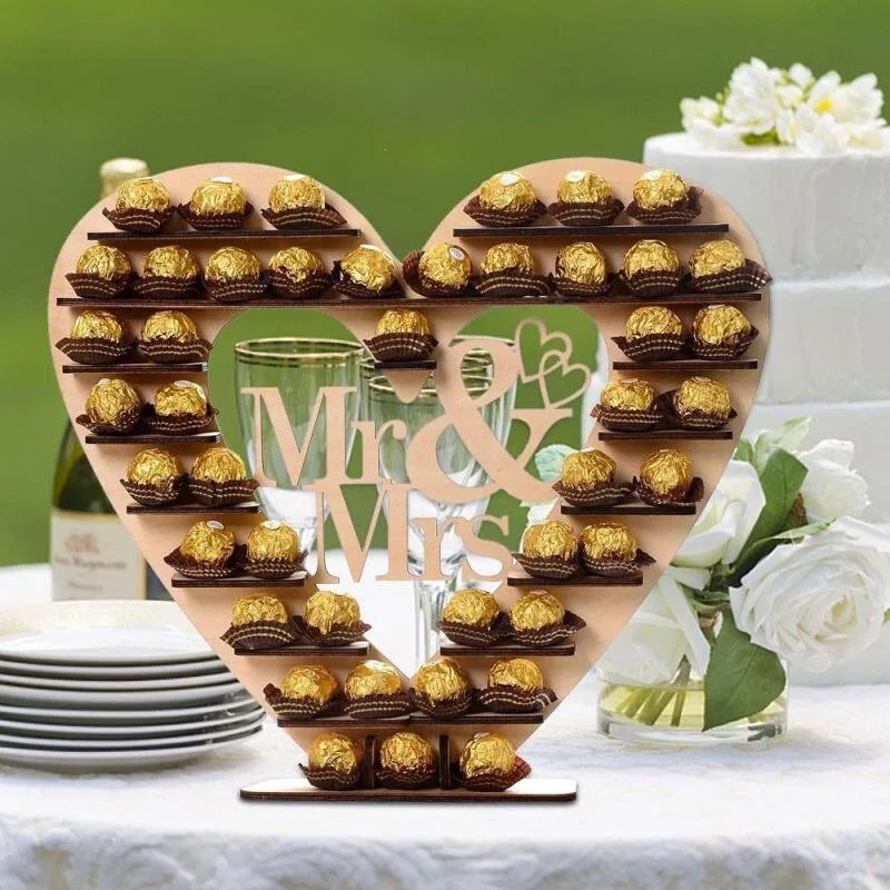 Mr& Mrs сердце шоколад Ferrero Rocher Свадебный центр дисплей деревянная стойка для конфет центрезент для свадебной вечеринки Baby Shower Декор