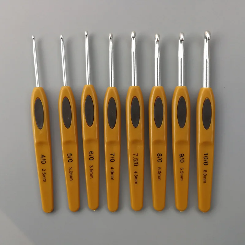 

Weaving Tools Knitting Hooks Multi Purpose Single-Crocheting DIY Crafts Sewing Accessories Brown Handle 8Pcs/Set ABS/Aluminum