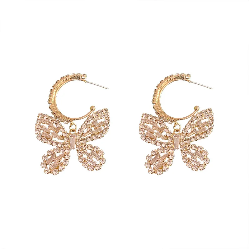 

LOVOACC Fairy Full Rhinestones Butterfly Drop Earrings for Women Femme Colorful Crystal Simulation Wing Hook Earrings Oorbellen