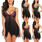 Ночная рубашка женская кружевная с V-образным вырезом, на бретелях, пижама, пикантная сорочка