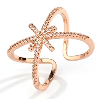 exquisite womens rose gold crystal ring adjustable ring cross ring european engagement wedding ring banquet jewelry gift