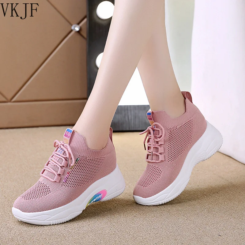 

New Casual Women's Mesh Flat Sneakers Women's Breathable Vulcanized Shoes 2021 Mother Single Shoes Thick-Soled White Shoes Women